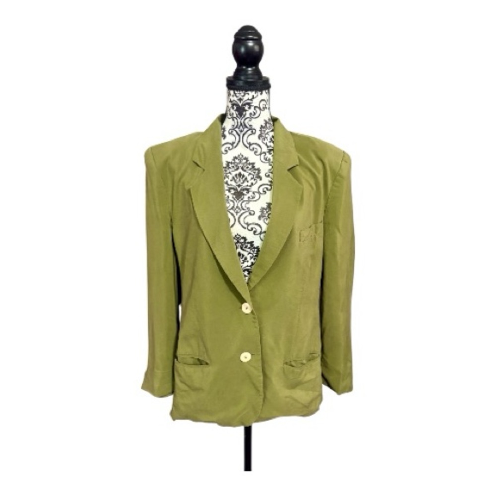 CARINO ITALY Vintage Olive Green Silk Blazer Jacket